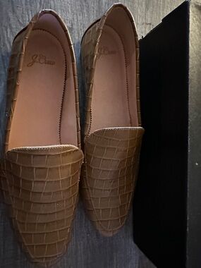 J. Crew Croc-Embossed Tan Loafers